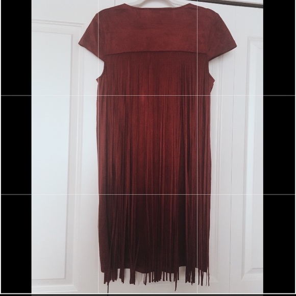 Maroon Suede Fringe Back Party Dress 🎉 - Picture 4 of 4